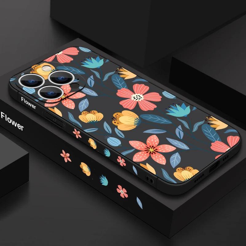 Flowers Soft Silicone Lanyard Case For iPhone 17 16e 15 16 Pro Max 12 13 14 11 Pro Max 17e Shockproof Bumper Strip Phone Cover