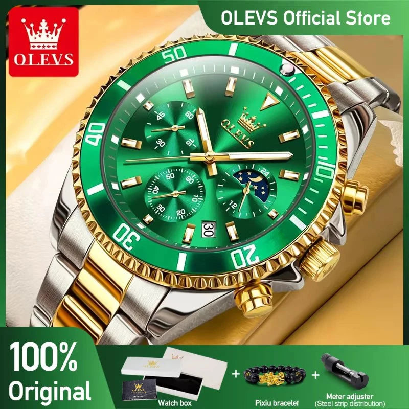 OLEVS 2870 Men's Watch Top Brand Luxury Watch for Men Original Waterproof Stainless Steel Chronograph Moon Phase Date Rota Dial