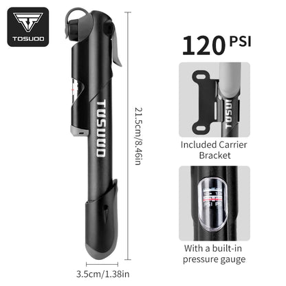 TOSUOD Bicycle Air Pump Compatible With Both Presta And Schrader Valves For Bike Pumps Portable Mini 120PSI Air Pump
