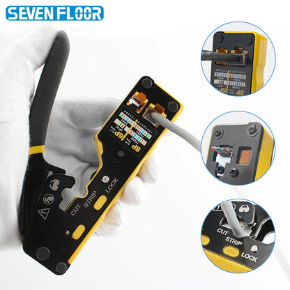 EASY-Type RJ45 Network Crimper - 3-in-1 Crimp/Cut/Strip Lan CAT6A/6/5E (STP/UTP) & RJ11/12 Tel Modular Cable