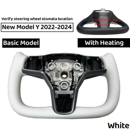  350mm Yoke Handle Steering Wheel With Heating Personalized NAPP Leather Accessories For Tesla Model 3/Y 2018-2022 Y 2022-2024