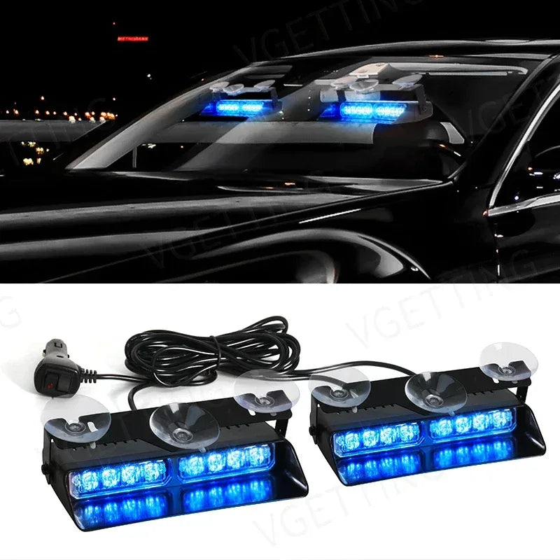 2-in-1 LED Car Strobe Lights For Emergency Flash Warning Lamp Windshield Bar 16 Beads Red Blue Amber White Auto Light Assembly - Urbizia