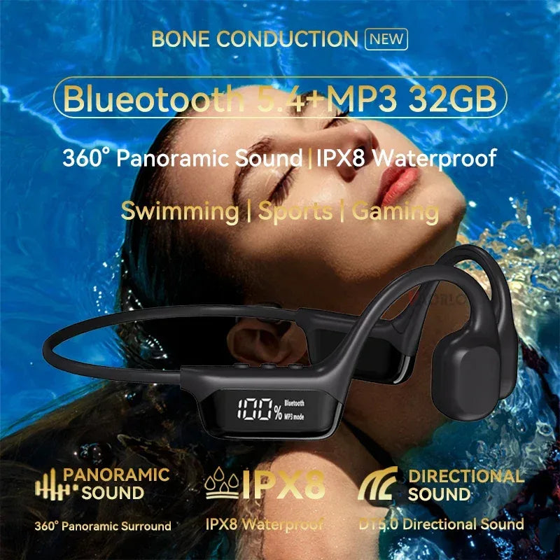 Bone Conduction Headphones Bluetooth 5.4 Wireless Earphone IPX8 Waterproof for Swimming Sports Support MP3 Player With 32G RAM - Urbizia