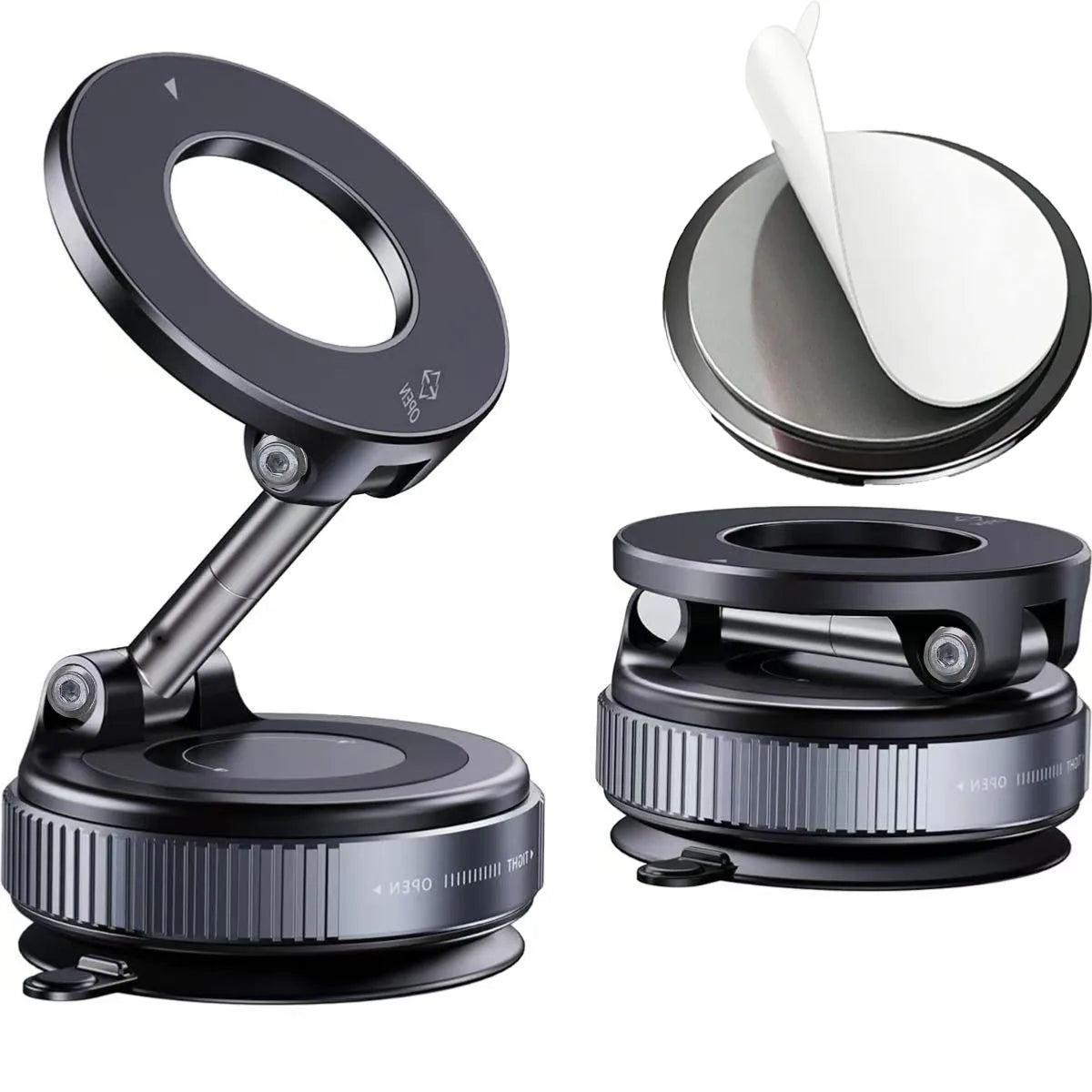 Foldable Magnetic Car Phone Mount – 360° Rotatable, Dashboard Suction Cup, with Extra Mount Pad & Adjustment Wrench, Versatile