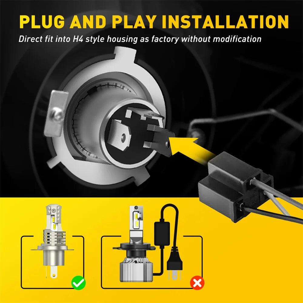AUXITO 1Pcs H4 LED Headlight Bulb Canbus 9003 HB2 Motorbike High Low Beam 6000K White Car Lights for Car Motorcycle H4 12V