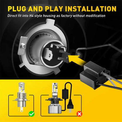 AUXITO 1Pcs H4 LED Headlight Bulb Canbus 9003 HB2 Motorbike High Low Beam 6000K White Car Lights for Car Motorcycle H4 12V