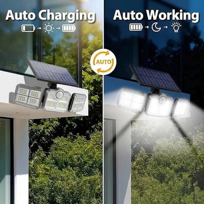 1 PACK Outdoor Motion Sensor Lamp, 4-Head Solar Power Light, 122 LED Solar Light, Flood Lights ,3000 Lumens,270° Lighting  Range