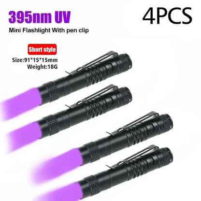 UV Flashlight 395nm Ultraviolet Torch With Pen Clip Portable AAA Batteries Used Violet Light Pet Urine Scorpion Detector UV Lamp - Urbizia