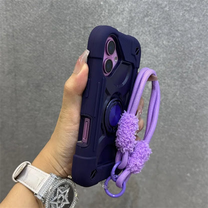 Luxury 3-in-1 Ring Stand Heavy Duty Protective Case For iPhone 17 16 15 14 13 Pro Max Shockproof and Drop-Resistant with Lanyard