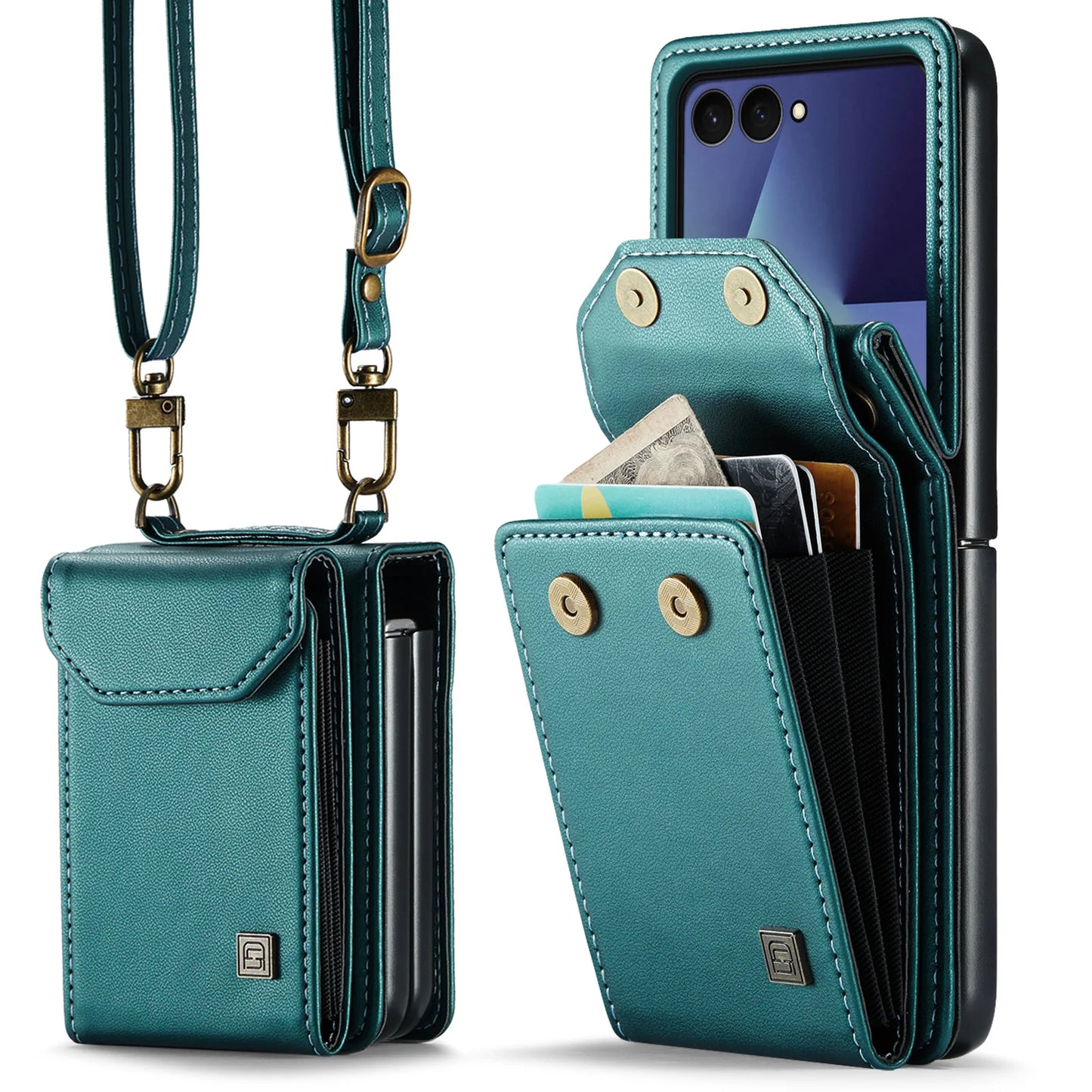 Premium Leather Wallet Card Slots Case for Samsung Galaxy Z Flip7 Flip6 Flip5 Flip7FE Lanyard Crossbody Fashion Protective Cover