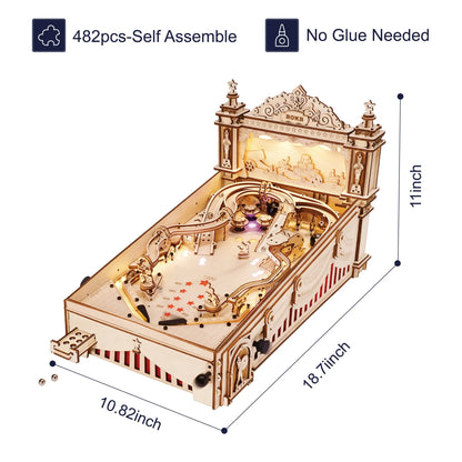 ROKR 3D Pinball Machine Wooden 3D Puzzle DIY Pinball Game Model Building Kit Brain Teasers Jigsaw Toys Birthday Gift for Adults Teens