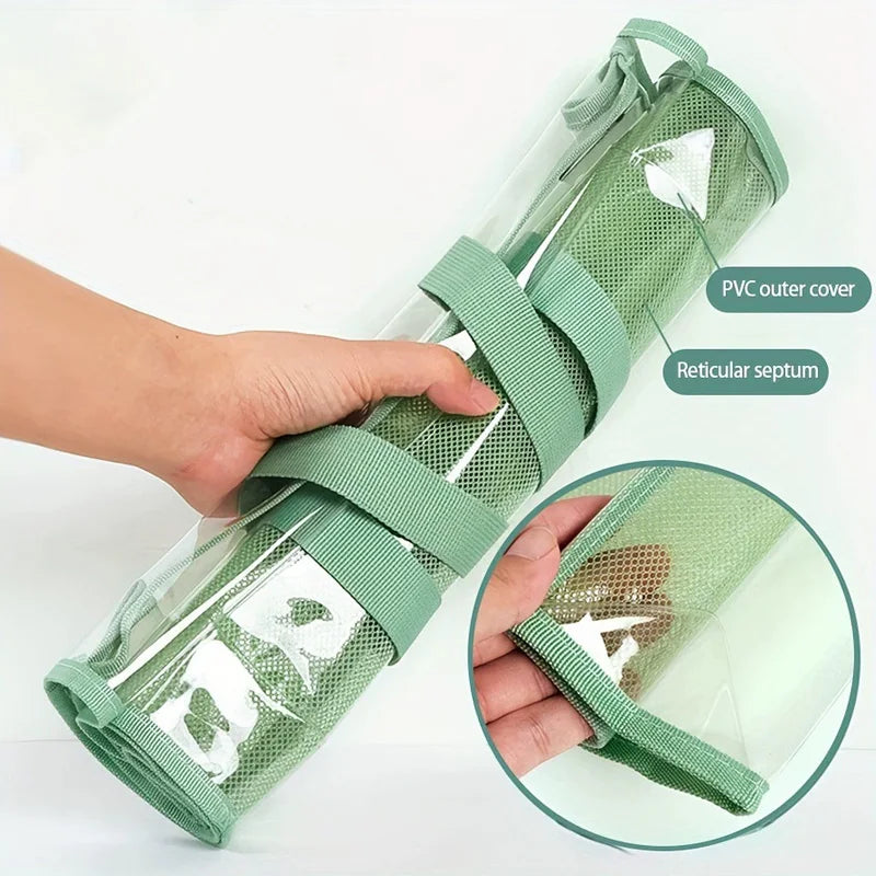 PVC Clear Green Organizer Tote: Multi-Pocket Storage Bag for School Supplies & Office Essentials