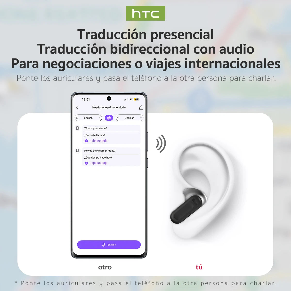 HTC NE20 AI Translator Earbuds Portable Lanyard Long Battery Wireless Headphone Smart Touch LED Screen Bluetooth Earphones