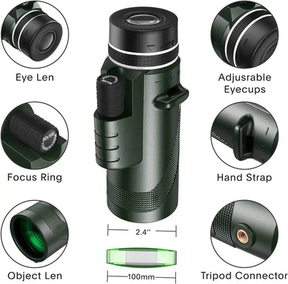 Portabl Powerful 80X100 HD Monocular 50000M Telescope Long Range Zoom With Tripod Phone Clip For Outdoor Hunting Camping Tourism - Urbizia