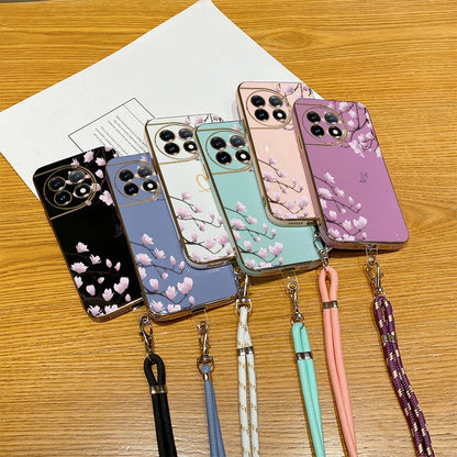 11R Pink plum Luxury Plating Phone Case For Oneplus 11R 11 12 11Pro 9R 9RT 9 10Pro 10T 8T 9Pro 10R Ace Pro 3 2V 3V 2 2Pro Cover