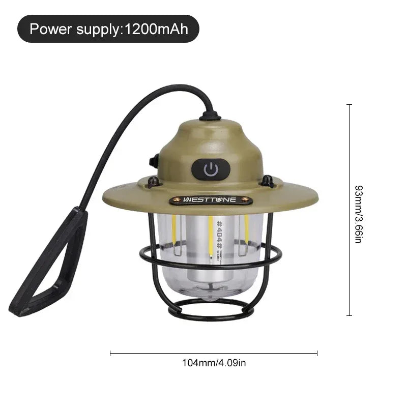 Portable Camping Lanterns Retro Hanging Tent Lamp Waterproof Dimmable Camping Light 1200mAh for Hiking Fishing Emergency Lantern - Urbizia