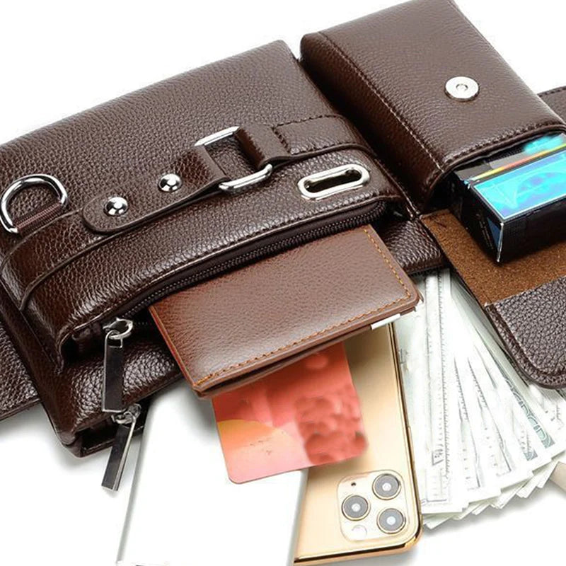 Daily Wear Solid Tone PU Leather Crossbody Fanny Bag Fashion Male Belt Pack, Spacious Storage for Everyday Personal Items
