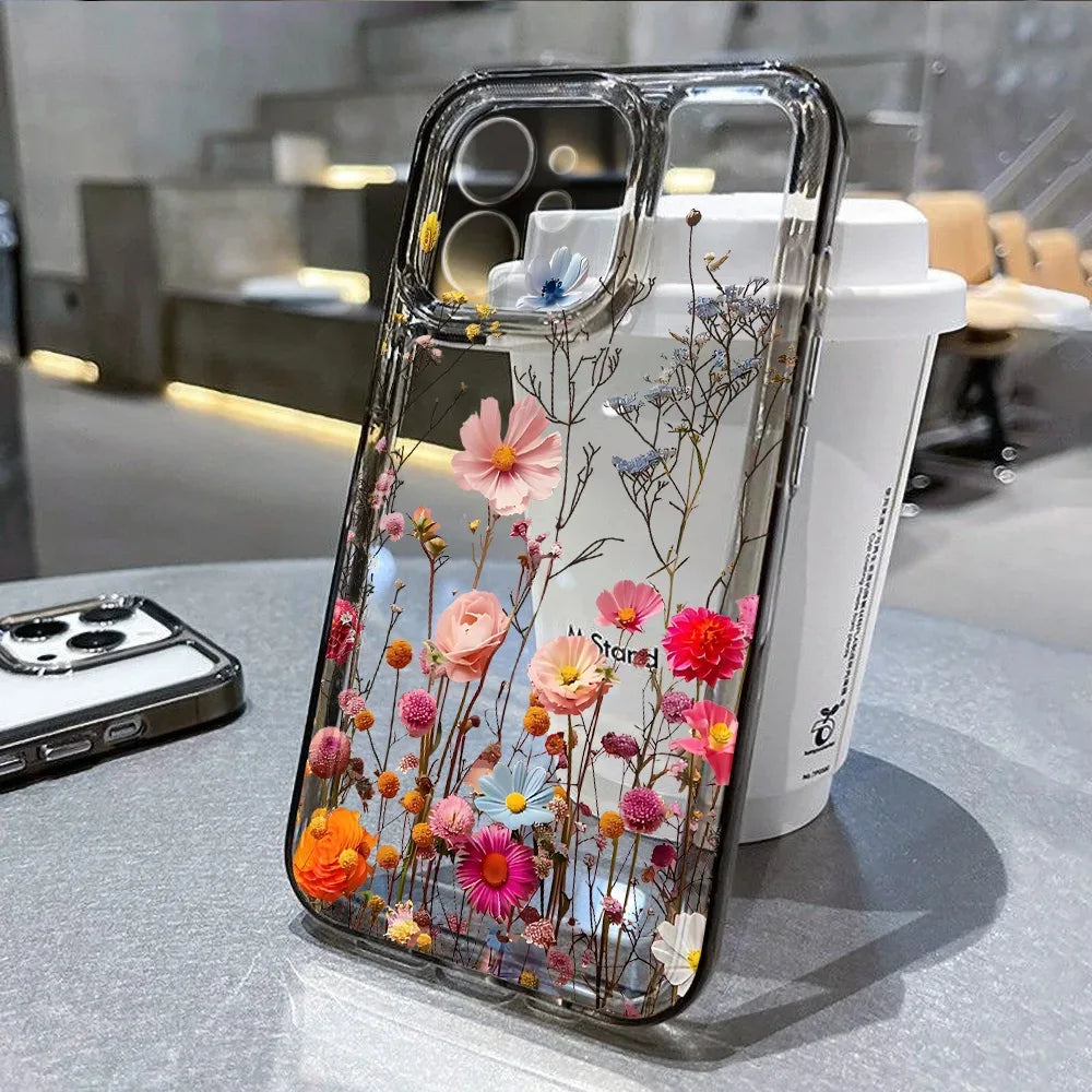 Floral Shockproof Transparent Silicone Phone Case for iPhone