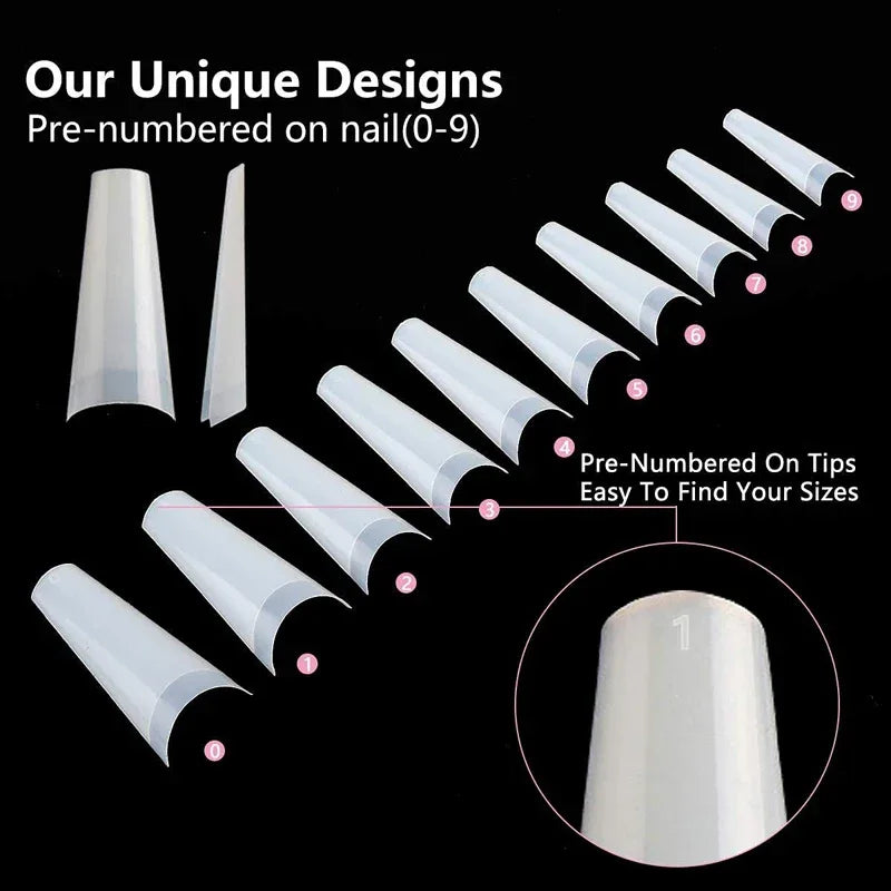 500pcs french Coffin Dancer Nail Tips Acrylic Nail Artificial Half False Flakes Nail Tips,10 Sizes with Clear Plastic Box for Na