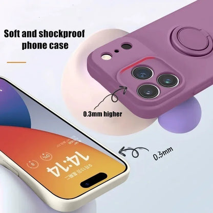 Liquid Silicone Ring Stand Magnetic Case for iPhone 17 Air 16E 15 14 13 12 11 Pro Max Plus Shockproof Soft Bumper Protectic Case