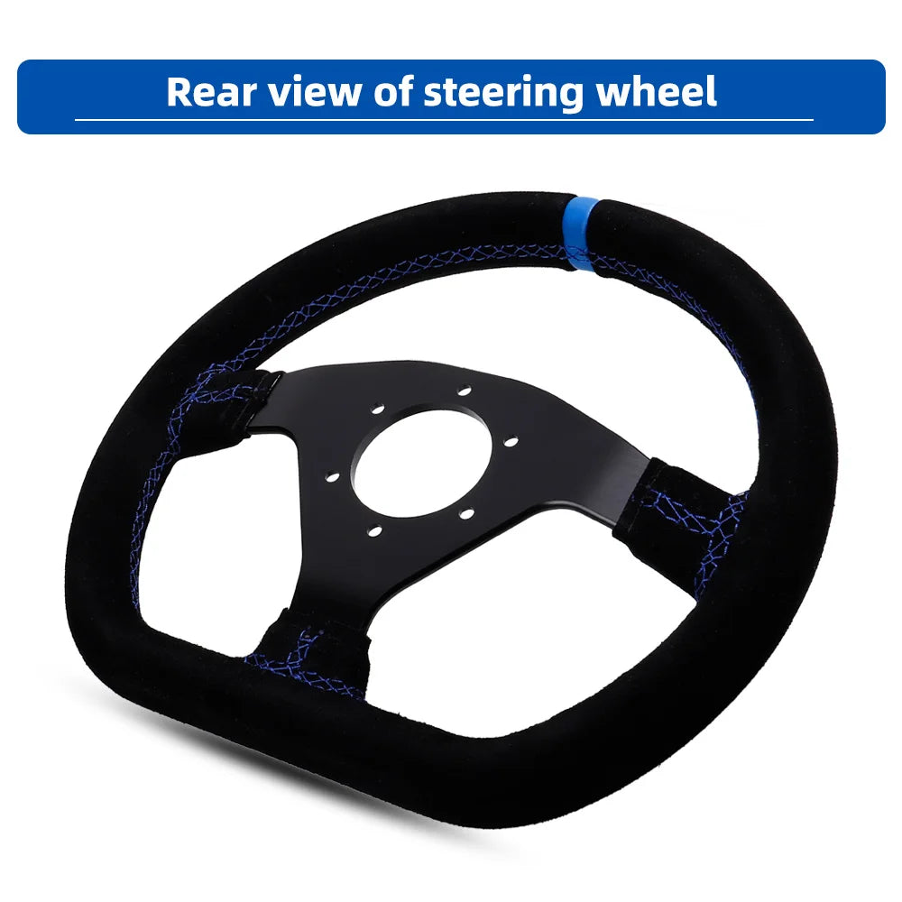 300mm Racing Steering Wheel Flat Suede Car Drift Pc Game Wheels Control Universal PCD-70mm