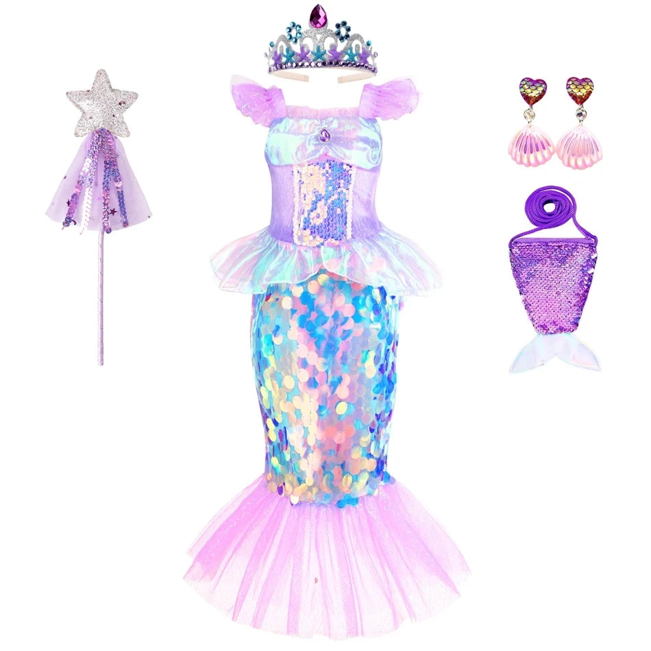 Mermaid Birthday Party Dress – Summer Girl Mermaid Costume for Kids 2-10 Yrs, Anime Cosplay & Fantasy Gown