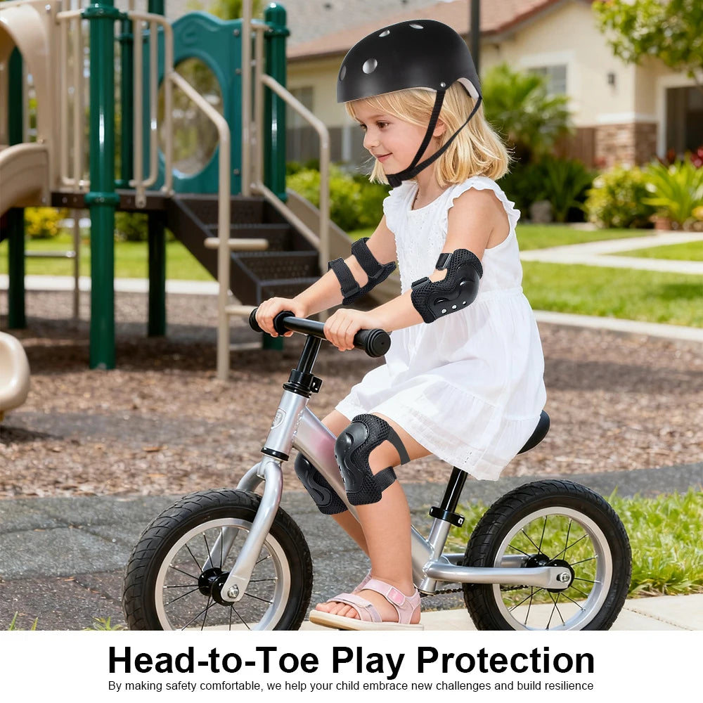 7PCS Kids Bike Helmet Set with Knee & Elbow Pads Wrist Guards,Adjustable Safety Helmet for Toddler Kids 3-10 Years Boys Girls