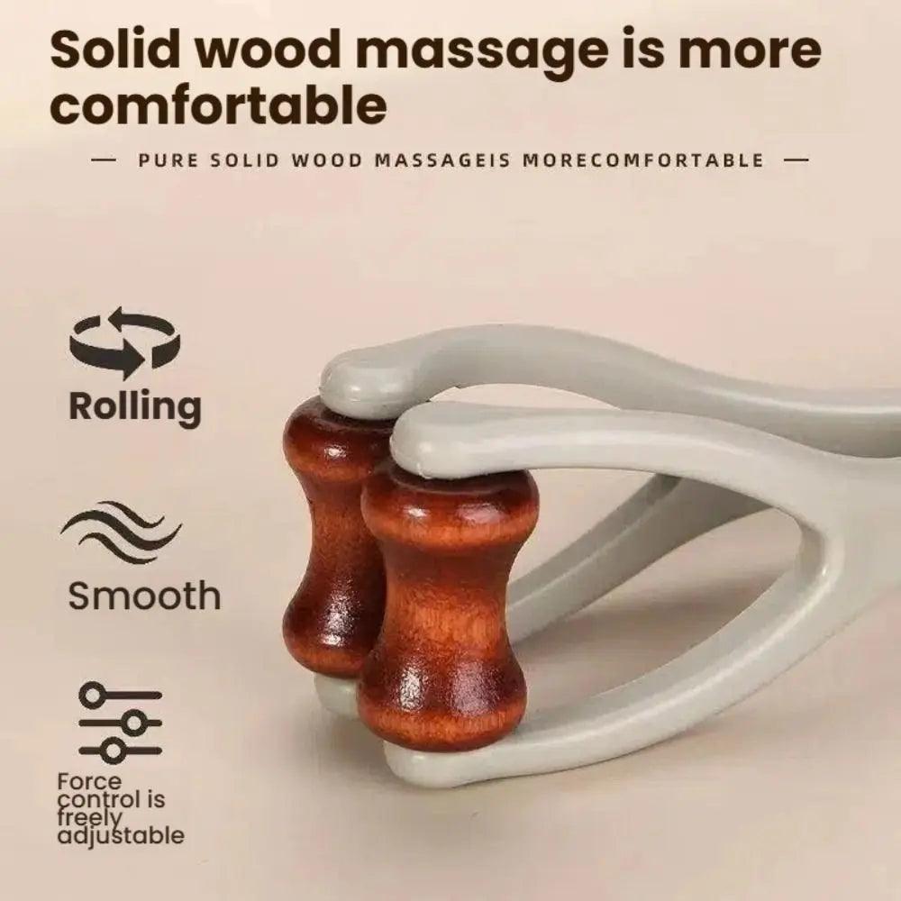 Solid Wood Finger Massage Roller with 360° Rollers Clip Design Finger Massager Acupressure Stick for Hand Meridian Relief