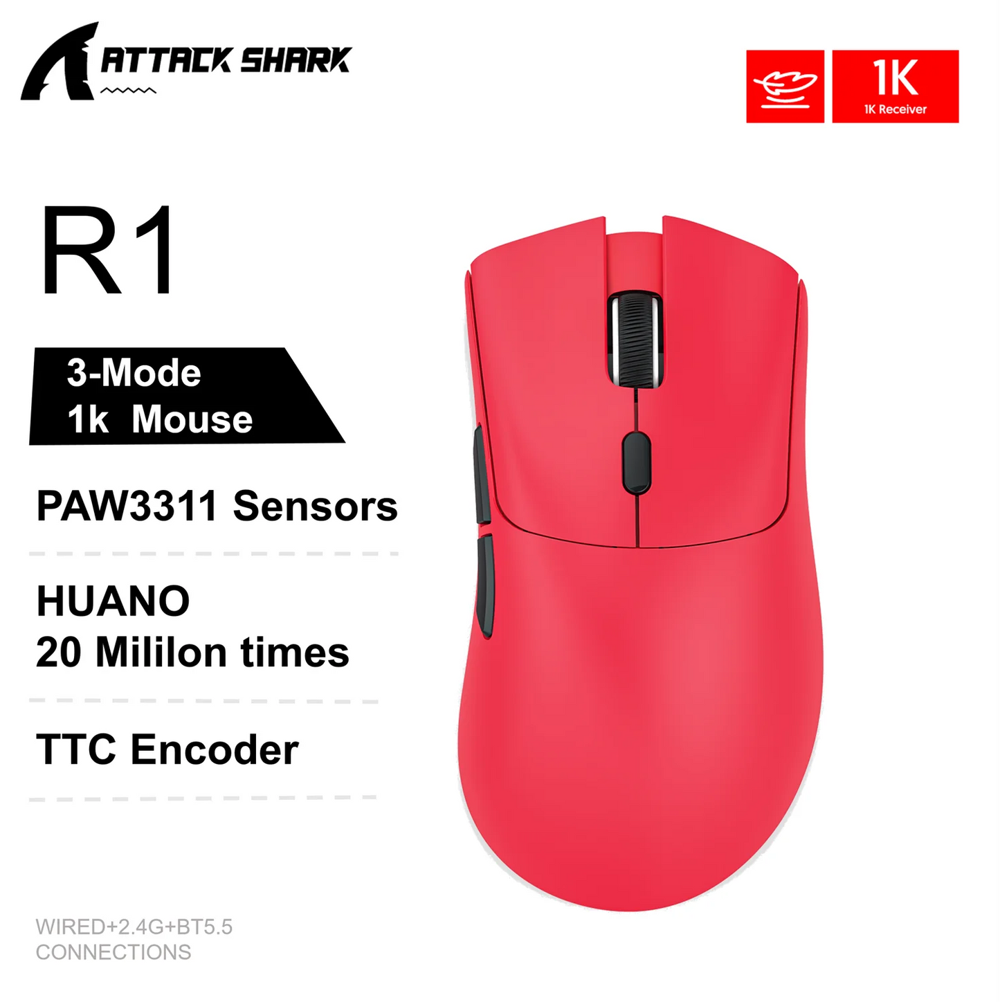 Attack Shark X11&R1 Wireless Gaming Mouse - Tri-Mode , PAW3311 Sensor,22K DPI, 400 IPS, RGB PC Gaming Mouse