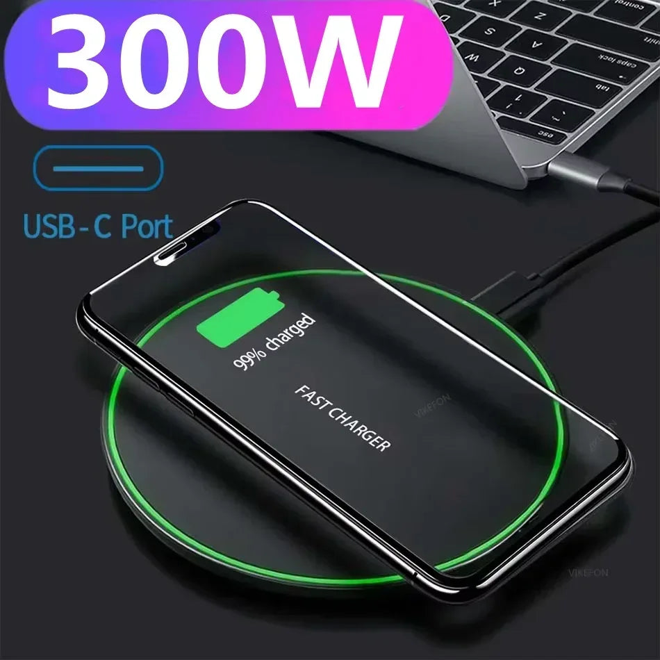 300W Fast Wireless Charger Pad For iPhone 16 15 14 13 12 X Pro XS Max Samsung Xiaomi Huawei Phone Wireless Charging Dock Station - Urbizia