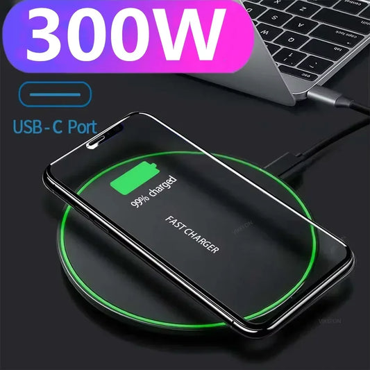 300W Fast Wireless Charger Pad For iPhone 16 15 14 13 12 X Pro XS Max Samsung Xiaomi Huawei Phone Wireless Charging Dock Station - Urbizia