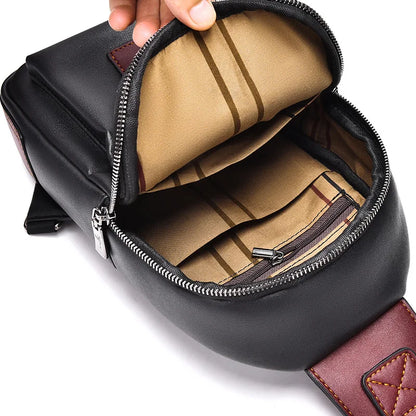 Brand Men's Leather Chest Bag Shoulder Bag Multi-function Cross Body Waterproof Travel Messenger Pack Handbag For Male Female