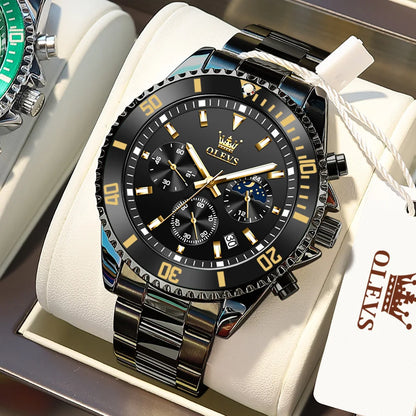 OLEVS 2870 Men's Watch Top Brand Luxury Watch for Men Original Waterproof Stainless Steel Chronograph Moon Phase Date Rota Dial