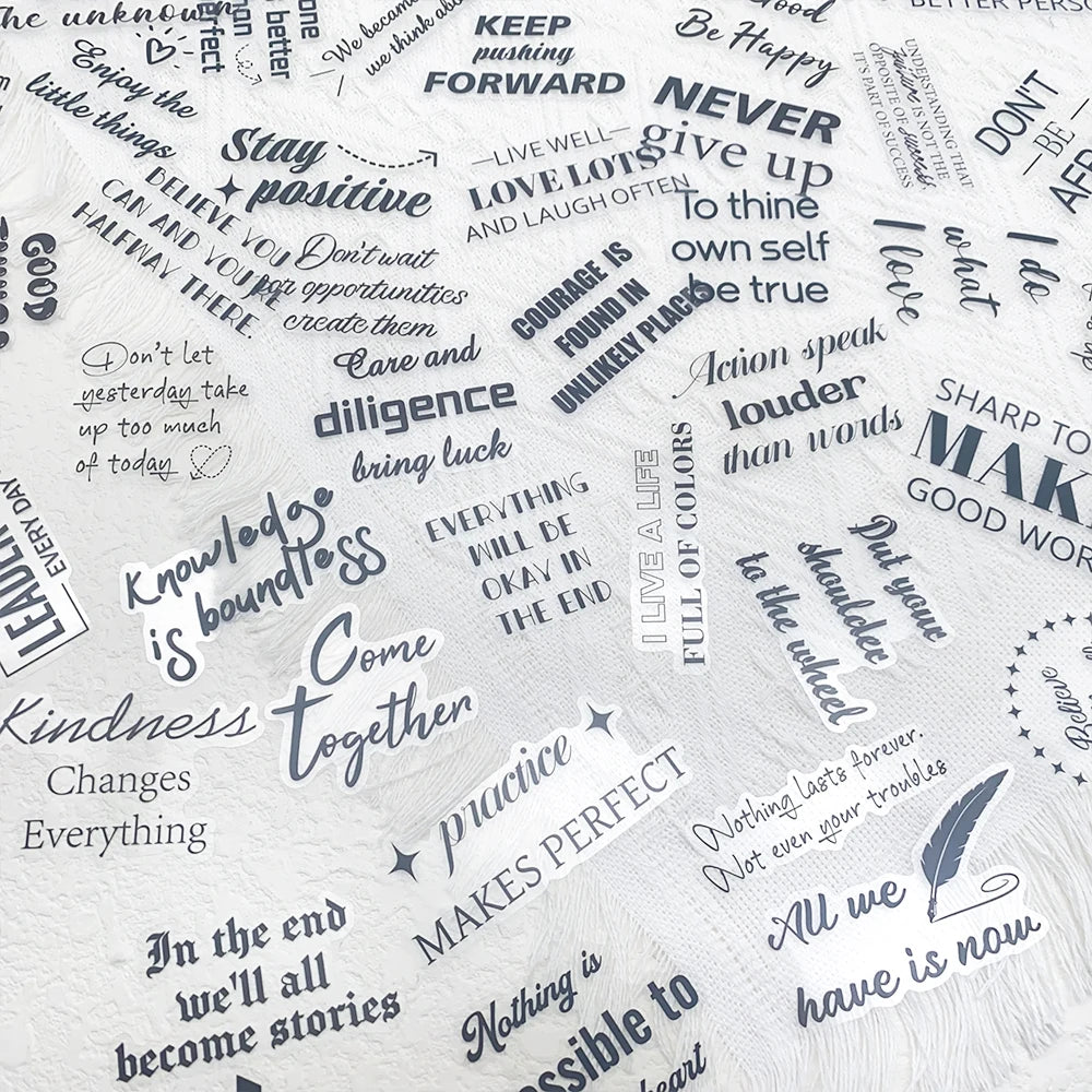 PET Inspirational Quote Stickers Set of 50, Waterproof DIY Decals for Laptop Water Bottle Phone Decor