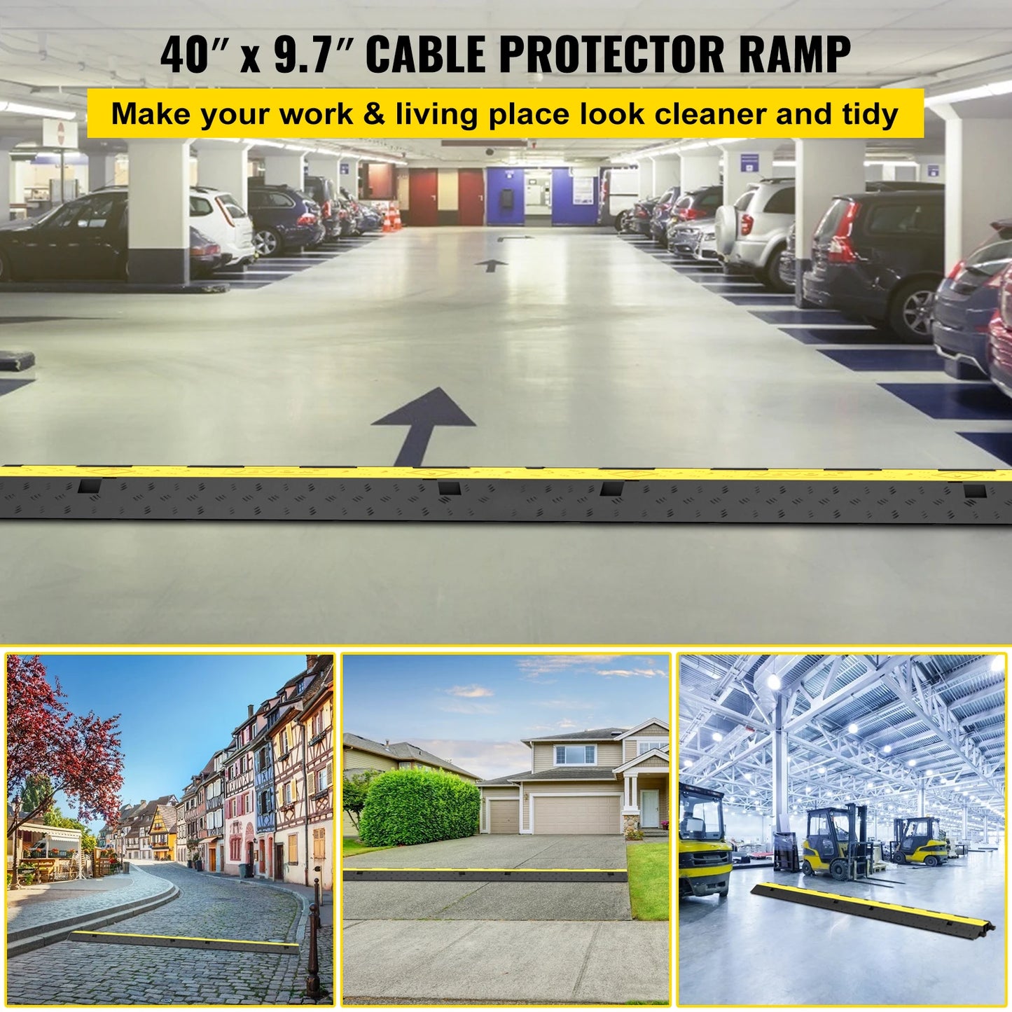 SucceBuy Cable Protector Ramp Wire Cable Cover Cord Guard 2 Channels Rubber + PVC 11000LBS Speed Bump Parking Driveway Traffic