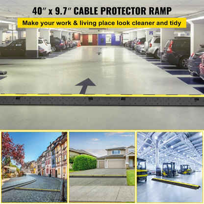 SucceBuy Cable Protector Ramp Wire Cable Cover Cord Guard 2 Channels Rubber + PVC 11000LBS Speed Bump Parking Driveway Traffic