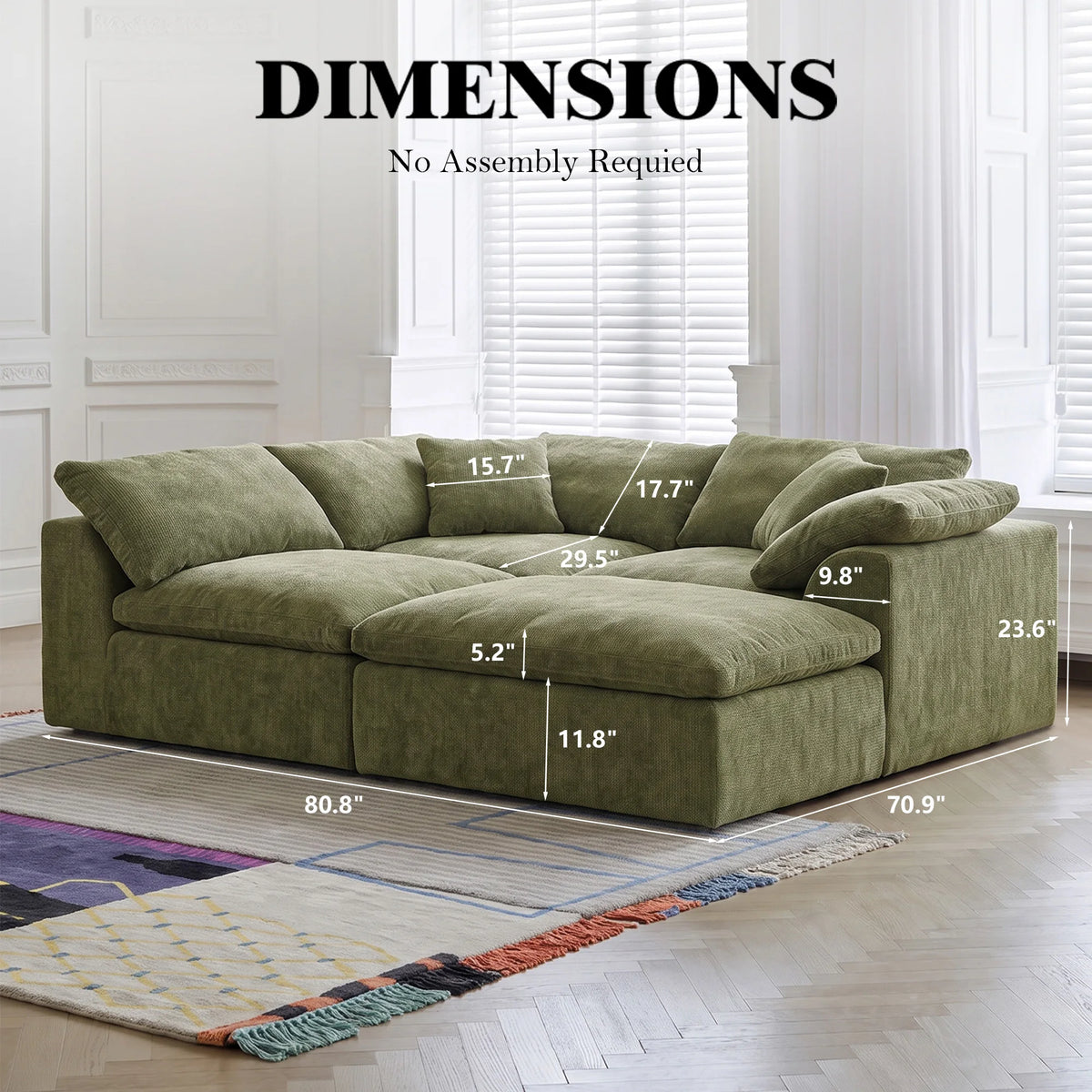 109" Modern Cloud L-Shaped 3-Seater Oversized Deep Seat Chenille Fabric Sofa White Modular Sectional with Ottoman
