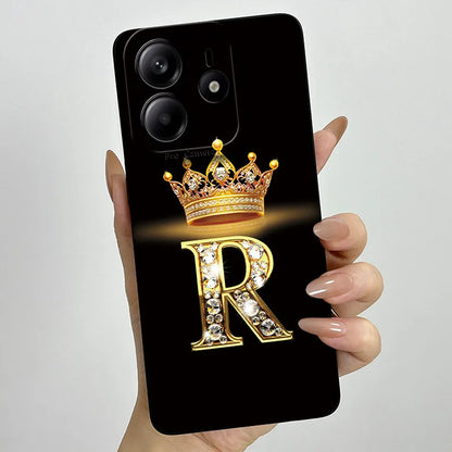 Case For Xiaomi Redmi Note 14 5G Phone Cover Note14 Global Funda Luxury Crown Letters Soft Silicone Back Cover For Redmi Note 14