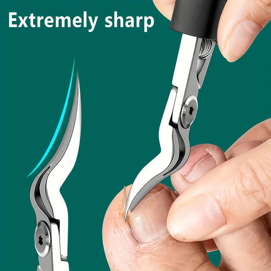 KHTO Professional Heavy-Duty Steel Toenail Clipper with Serrated Blade Thick & Ingrown Nails, Durable Trimmer for Men & Women