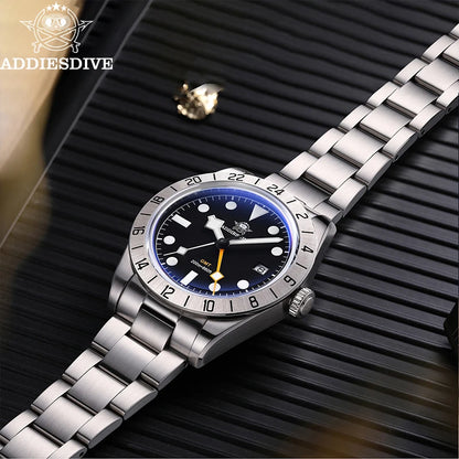 ADDIESDIVE New Luxury Men's Watch 200 Waterproof Stainless Steel Quartz Watch BGW9 Super Blue Luminous GMT Stainless Steel Watch