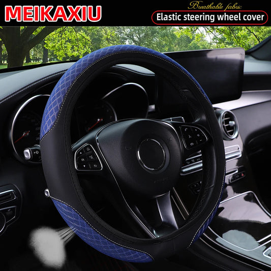 3D Double-Layer Mesh Breathable PU Leather Steering Wheel Cover Universal Fit Rimless for Cars 14.5-15 Inch FOR WONMEN
