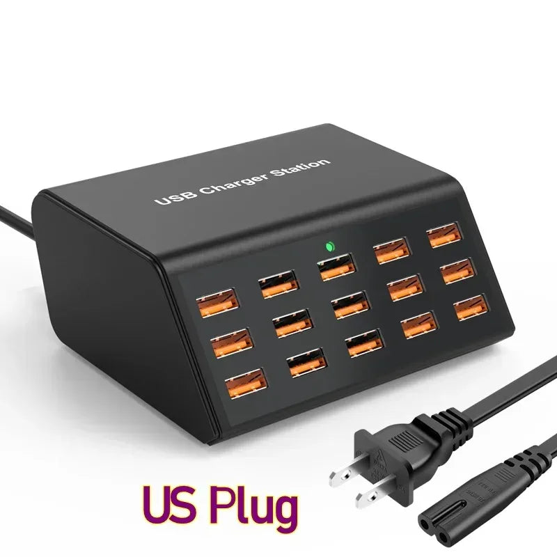 100W Desktop Universal USB Charger 15 Ports USB Fast Charging Station For Ipad Iphone 15 14 13 12 Pro Max Samsung S24 Tablet - Urbizia