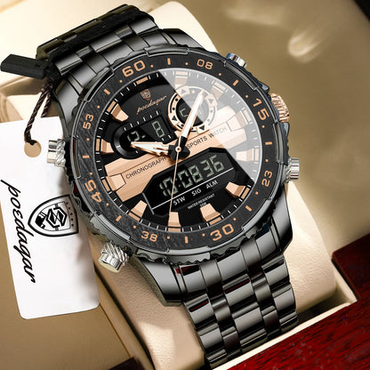 POEDAGAR Electronic Fashion Man Wristwatch Week Date LED Luminous Men Watch Dual Time Display Digital Men's Quartz Watches Reloj