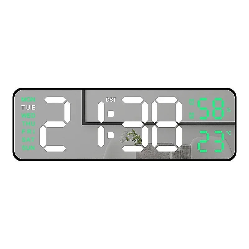 9 Inch Large Digital Wall Clock USB Powered TEMP Humidity Week Auto Dimmer DST Table Clock 12/24H Electronic LED Alarm Clock - Urbizia