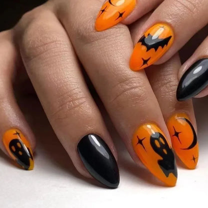 24Pcs Halloween False Nails – Almond Head Clown Design French Full Cover Press-on Nails