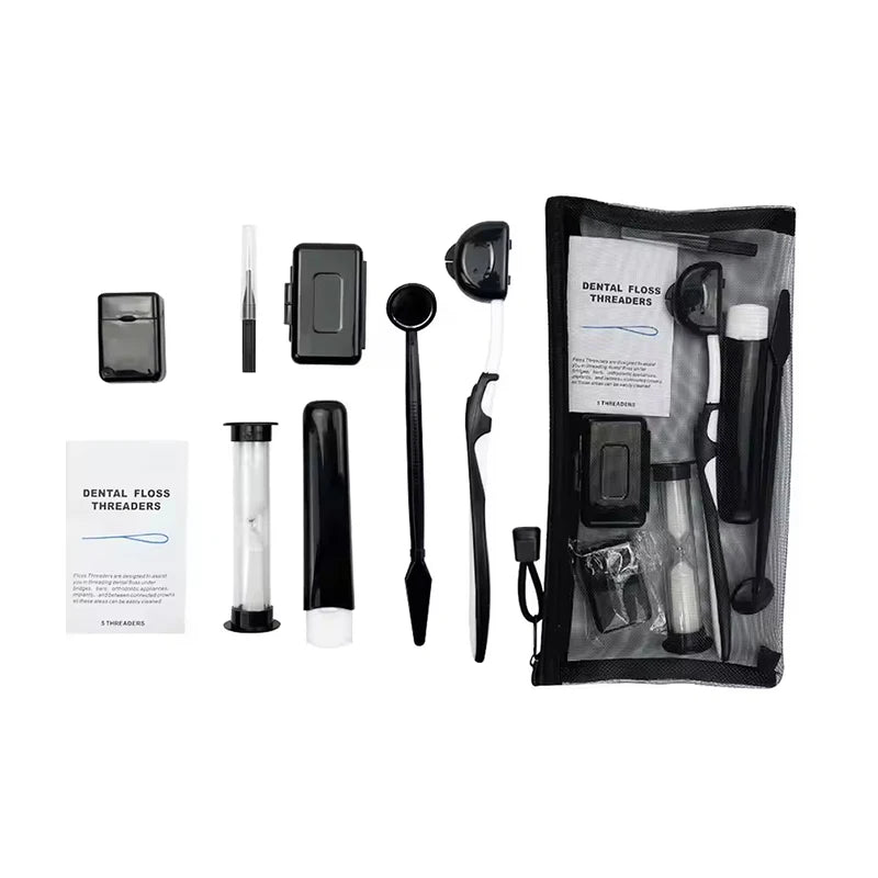 8Pcs Orthodontic Dental Care Brush Kit Teeth Cleaning Braces Toothbrush with Interdental Brush Floss Thread Ortho Wax Travel Kit