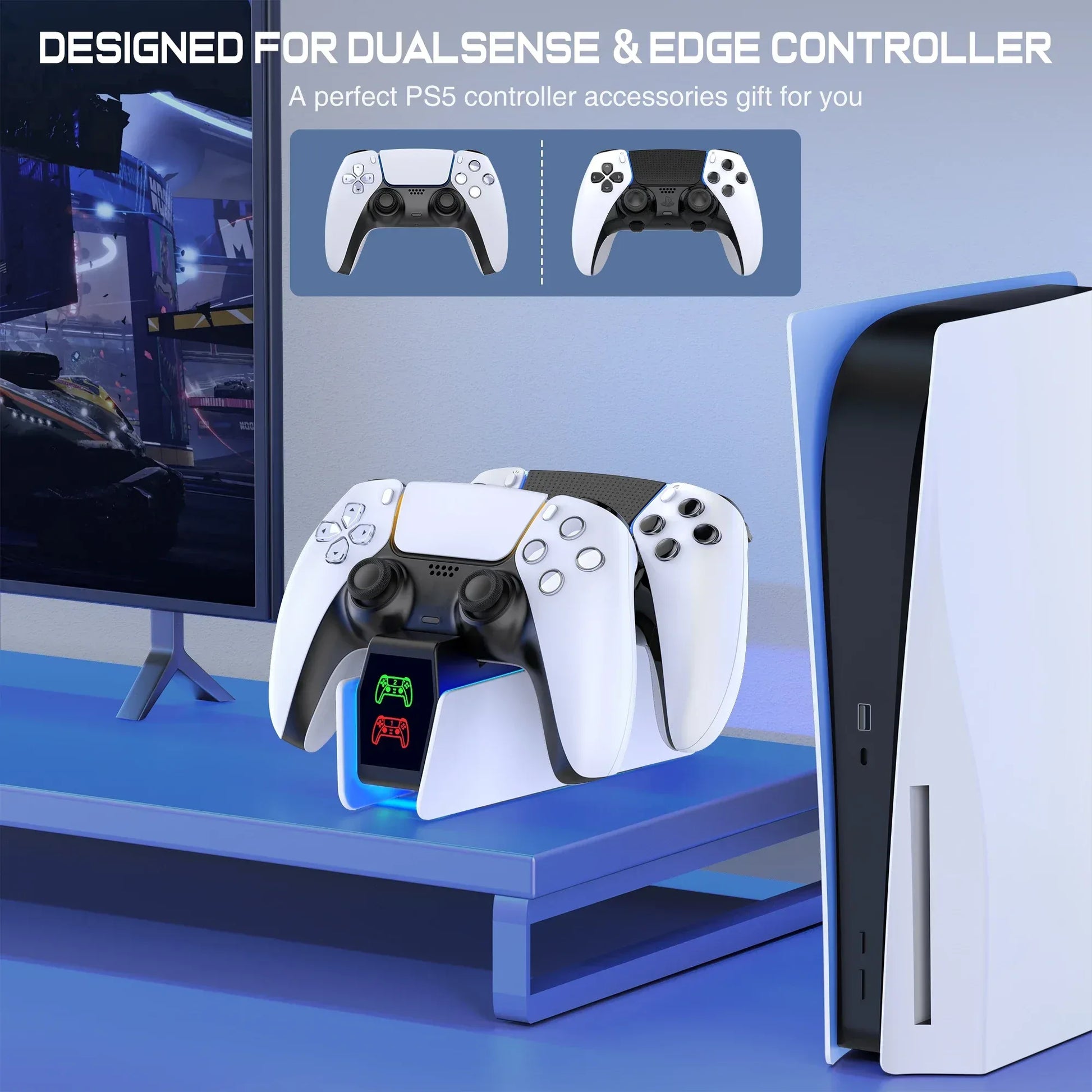 RGB Controller Charging Station For PS5 Dual Fast Charger RGB Indicator Charging Stand Docking Station For PS5 Gamepad - Urbizia
