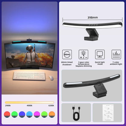 USB Stepless Dimming Screen Hanging Lights Curved Screen Monitor Light Bar RGB Background Atmosphere Desk Lamp Monitor Light Bar - Urbizia
