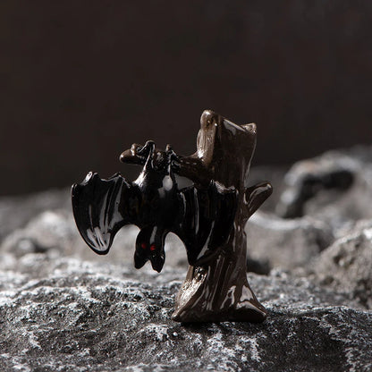 Miniature Halloween Resin Figurines – 3D Horror Raven, Tombstone, Ghost & Skull Ornaments
