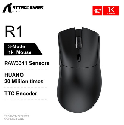 Attack Shark X11&R1 Wireless Gaming Mouse - Tri-Mode , PAW3311 Sensor,22K DPI, 400 IPS, RGB PC Gaming Mouse